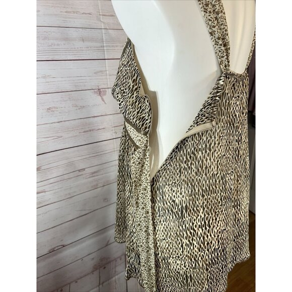 IZ Byer California Brown Patterned Sheer Wrap Tank Top womens large Tie in back - Picture 4 of 7